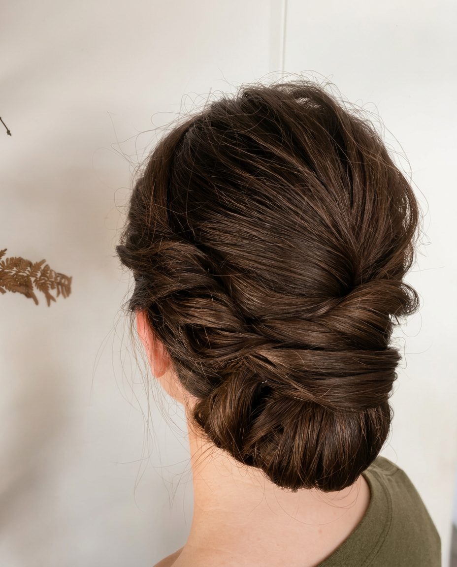 Glossy updo with baby's breath