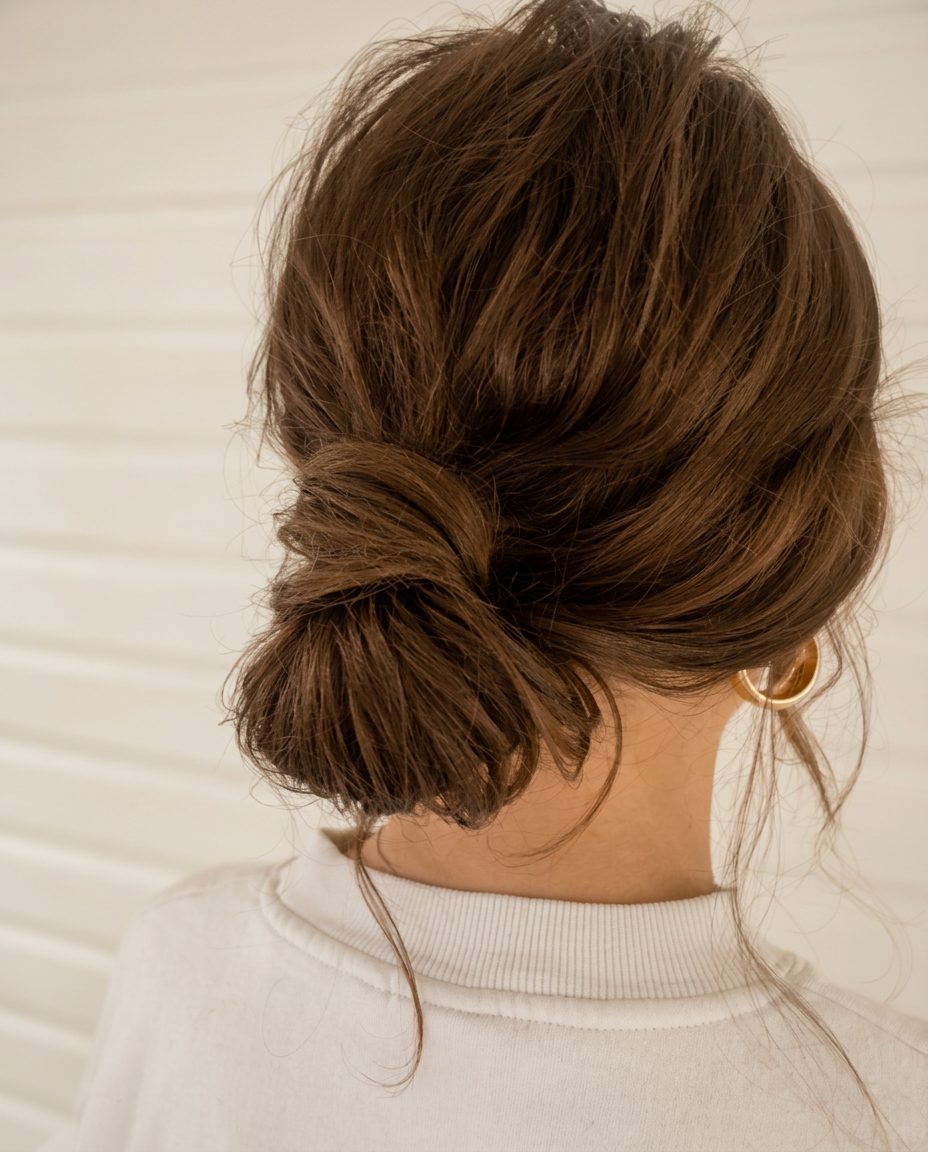 Low, soft bun from behind