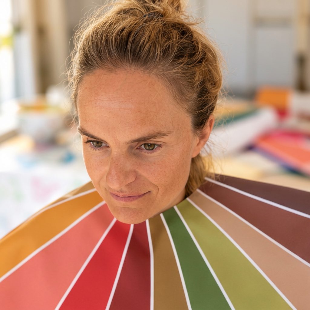 Client looking down at a fan of colour swatches