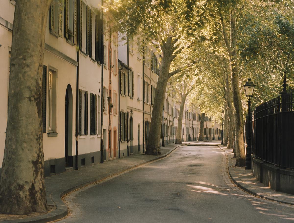 Quiet street in Cologne in warm daylight