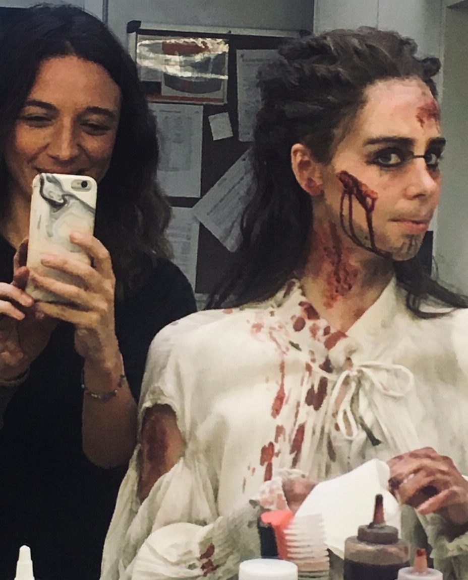 Special-effects make-up with staged injuries