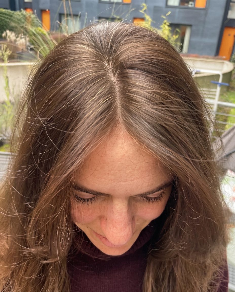 Cool brown with a soft root line after plant colour
